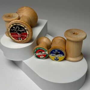 ✨2 for $20✨ Vintage Wooden Thread Spools –Eaton’s, Coats, Mercerized – Set of 5